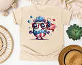 Patriotic Character With Flag graphic tee in Ivory