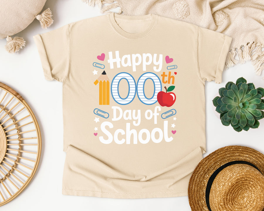 Happy 100th Day Of School Pencil graphic tee in Ivory