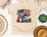 Retro Car With Flag graphic tee in Ivory