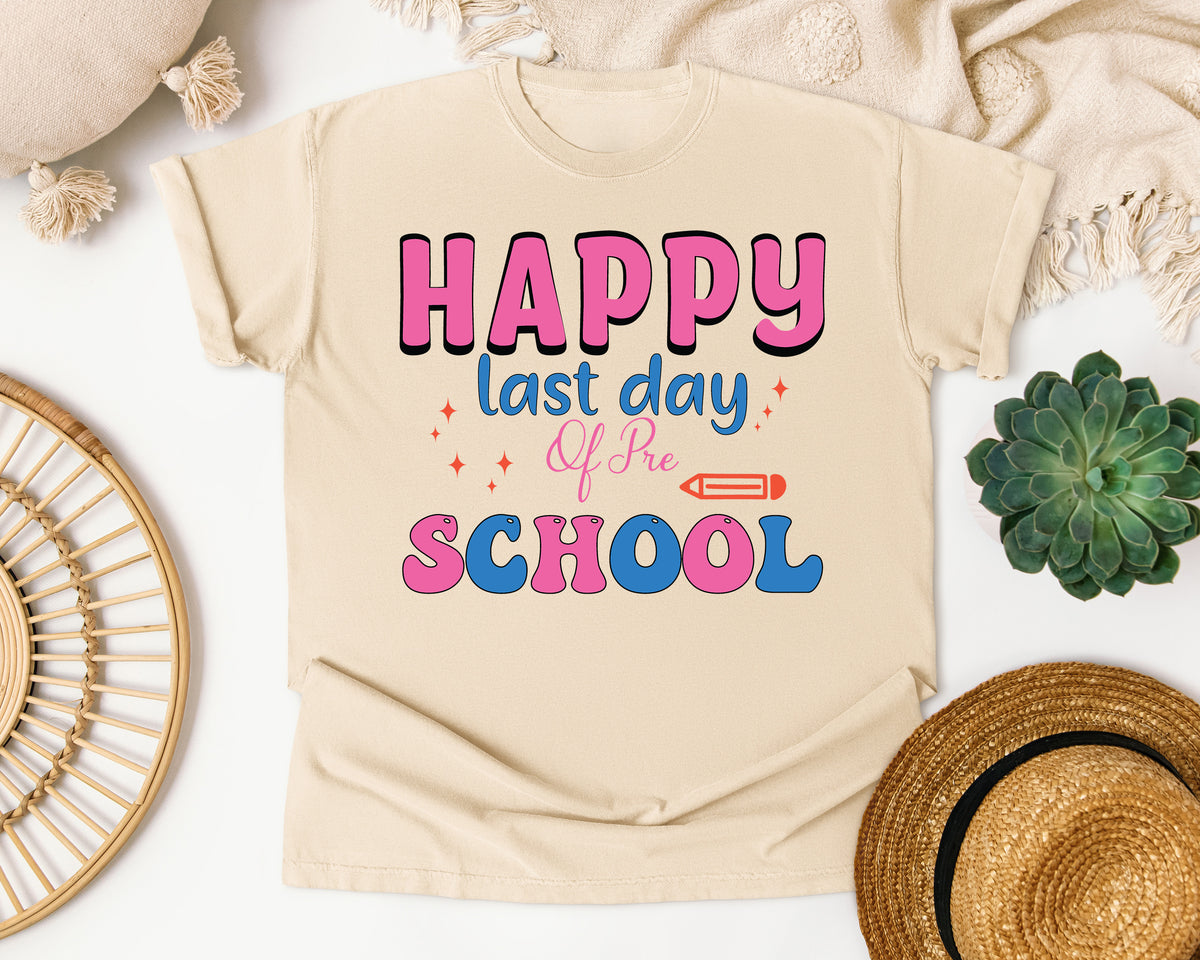 Happy Last Day Of Preschool Sparkle graphic tee in Ivory