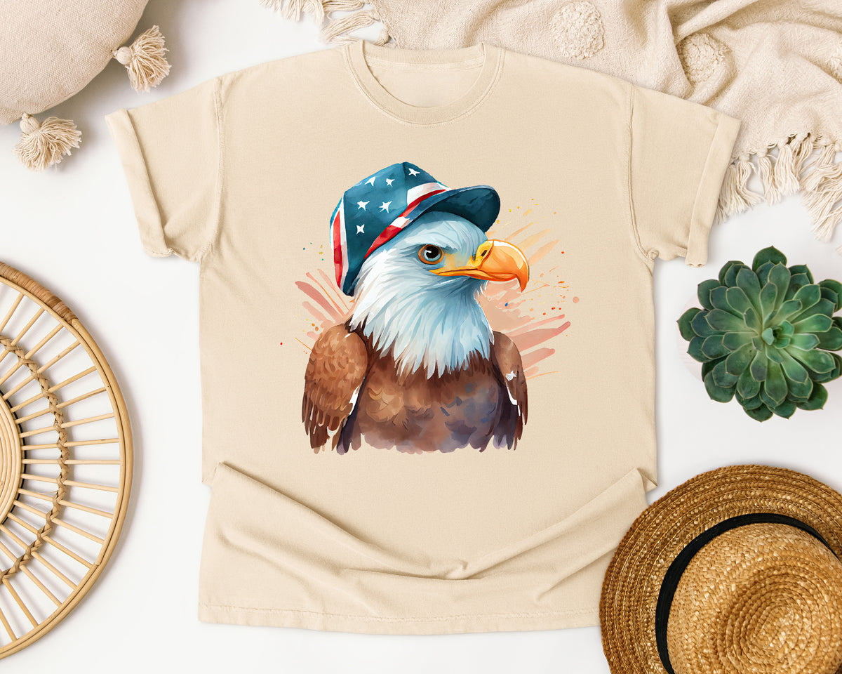 Eagle In Flag Hat Brown graphic tee in Ivory