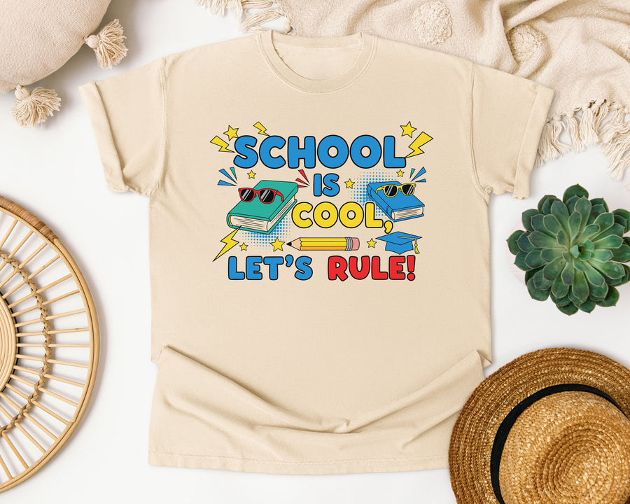 School Is Cool Lets Rule graphic tee in Ivory