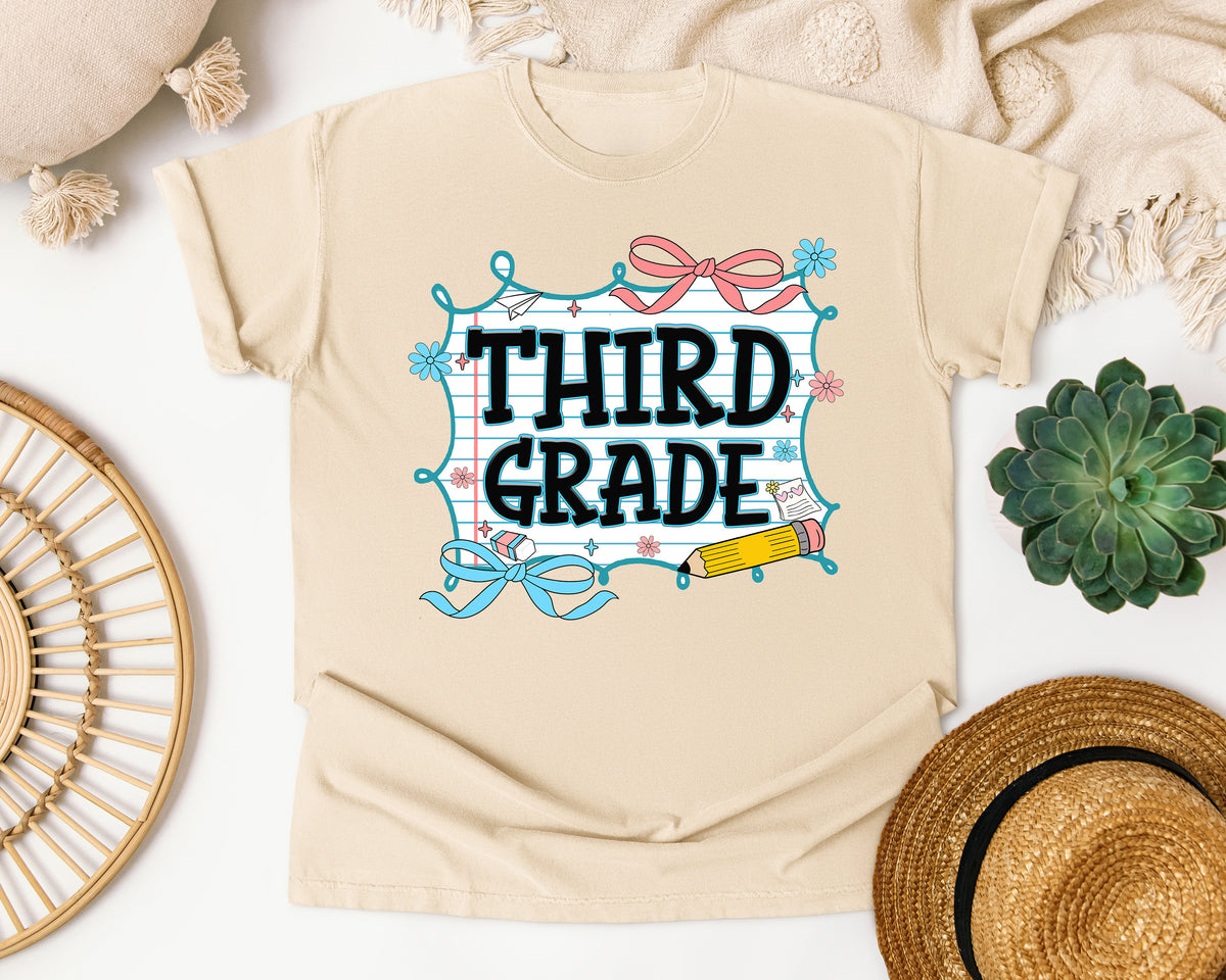 Third Grade Notebook Bow graphic tee in Ivory