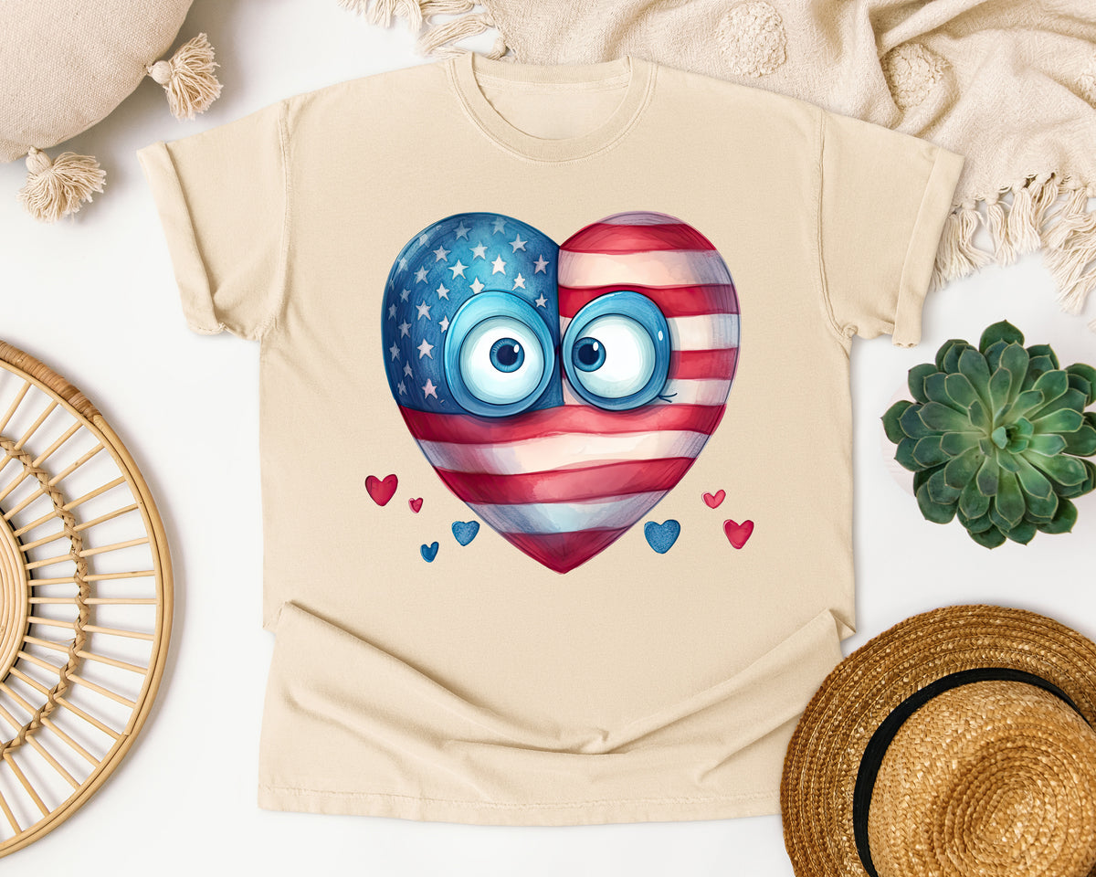 Patriotic Heart With Eyes graphic tee in Ivory