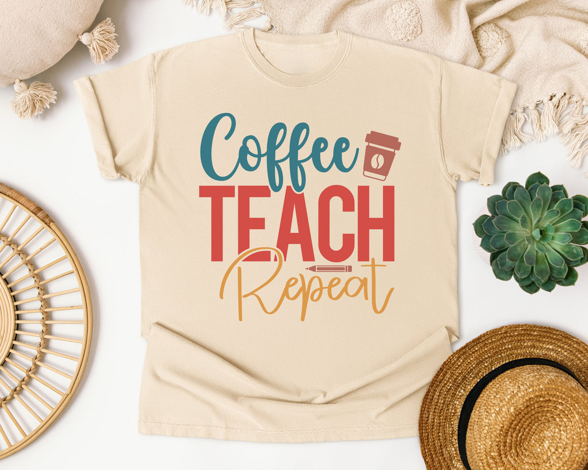 Coffee Teach Repeat graphic tee in Ivory