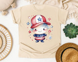 Patriotic Kid With Cap graphic tee in Ivory