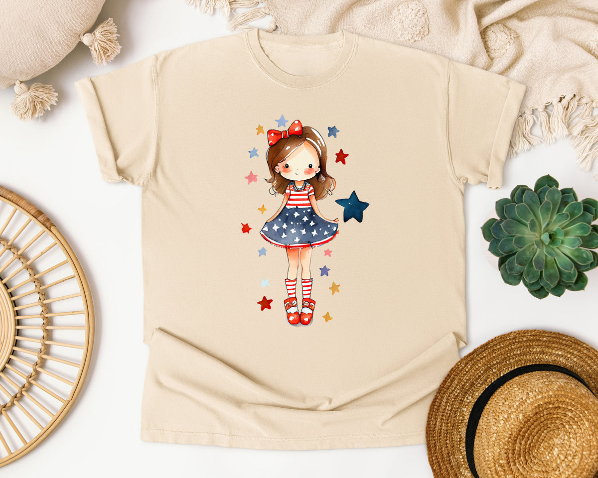 Patriotic Girl With Stars graphic tee in Ivory