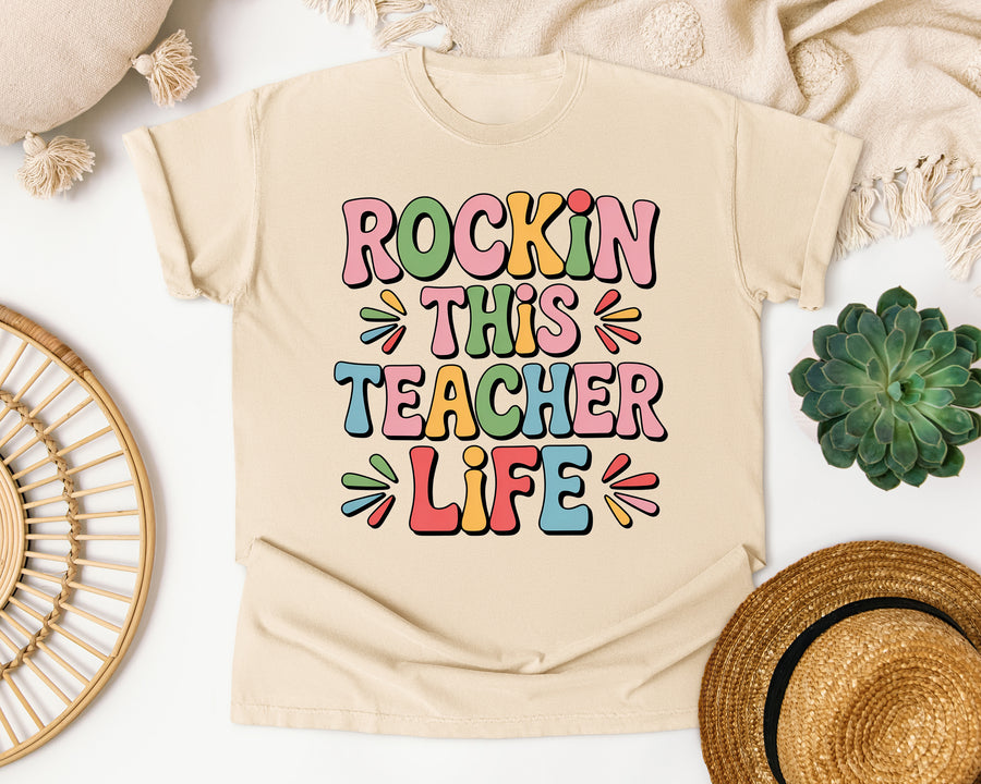 Rockin This Teacher Life Grey 2 graphic tee in Ivory
