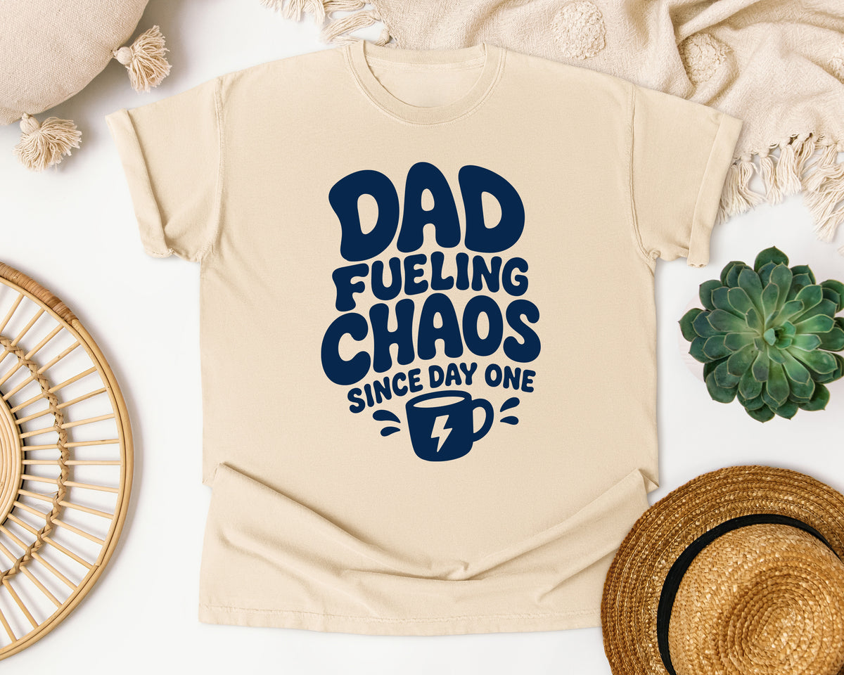 Dad Fueling Chaos Since Day One Navy graphic tee in Ivory