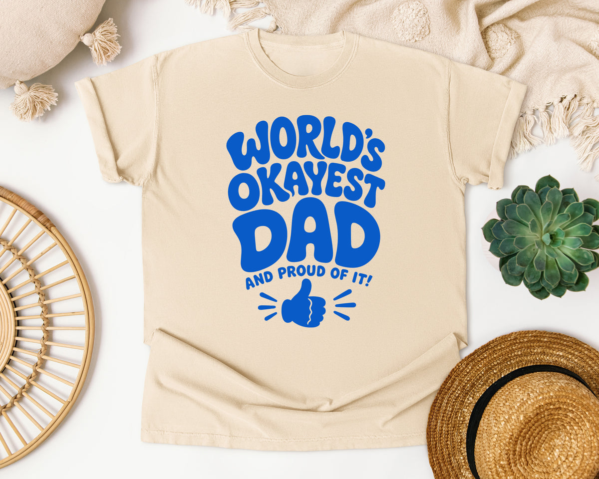World's Okayest Dad And Proud Of It Blue graphic tee in Ivory
