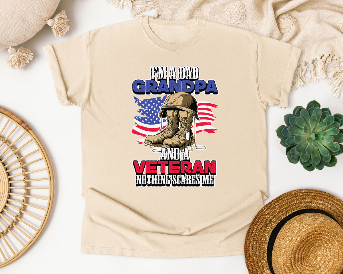 I'm A Dad Grandpa And A Veteran Nothing Scares Me Grey graphic tee in Ivory
