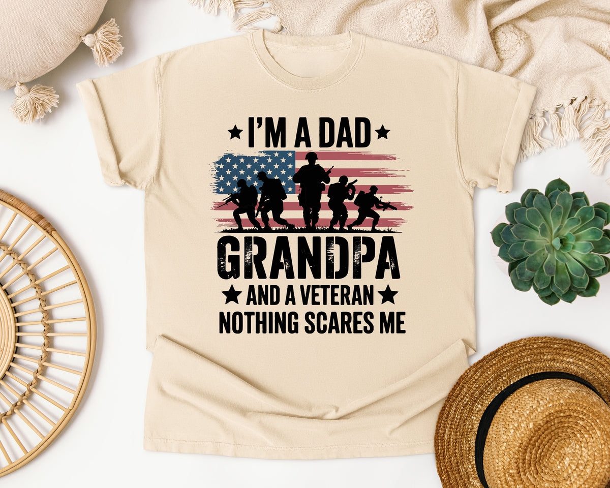 I'm A Dad Grandpa And A Veteran Nothing Scares Me Black graphic tee in Ivory