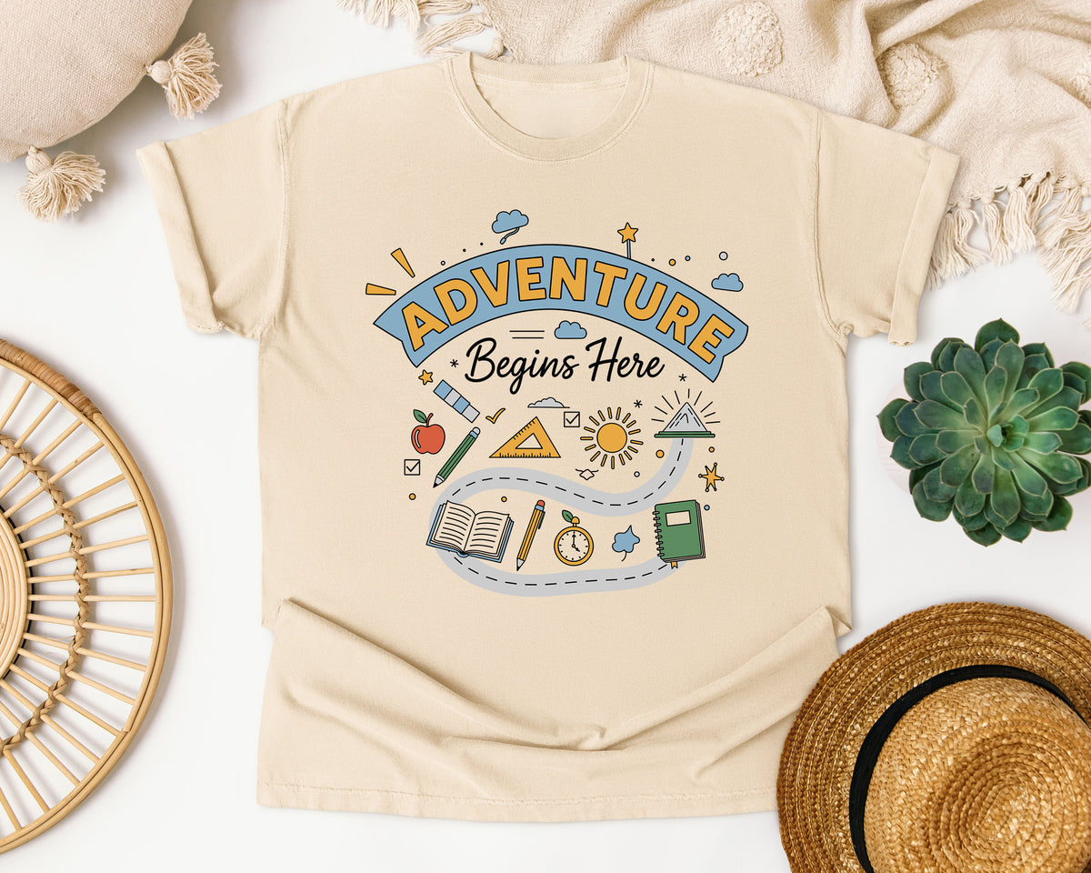 Adventure Begins Here graphic tee in Ivory