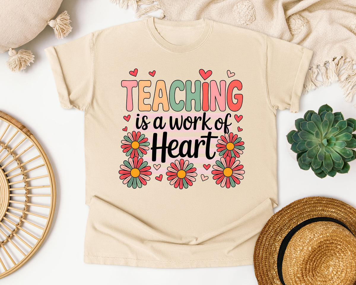 Teaching Is A Work Of Heart Daisies graphic tee in Ivory