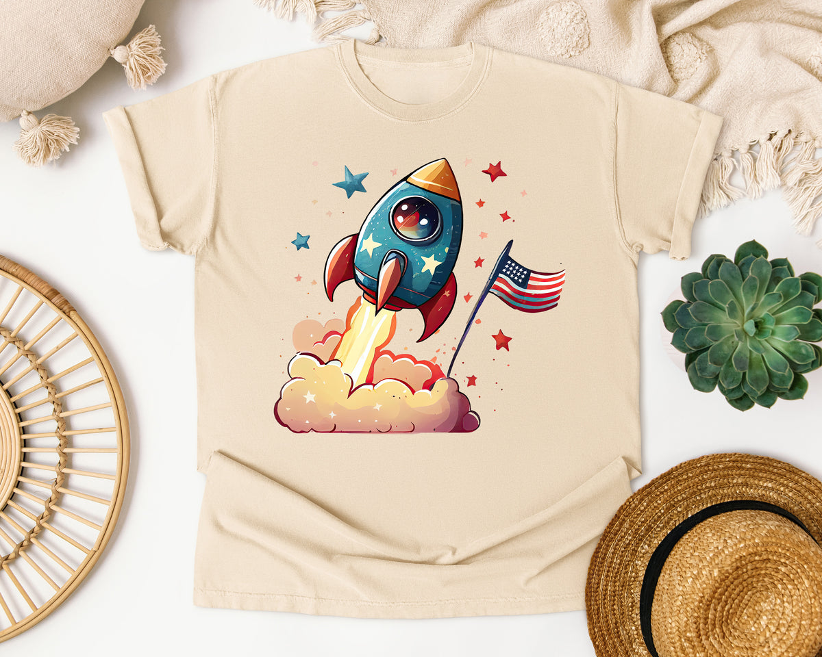 Rocket With American Flag graphic tee in Ivory