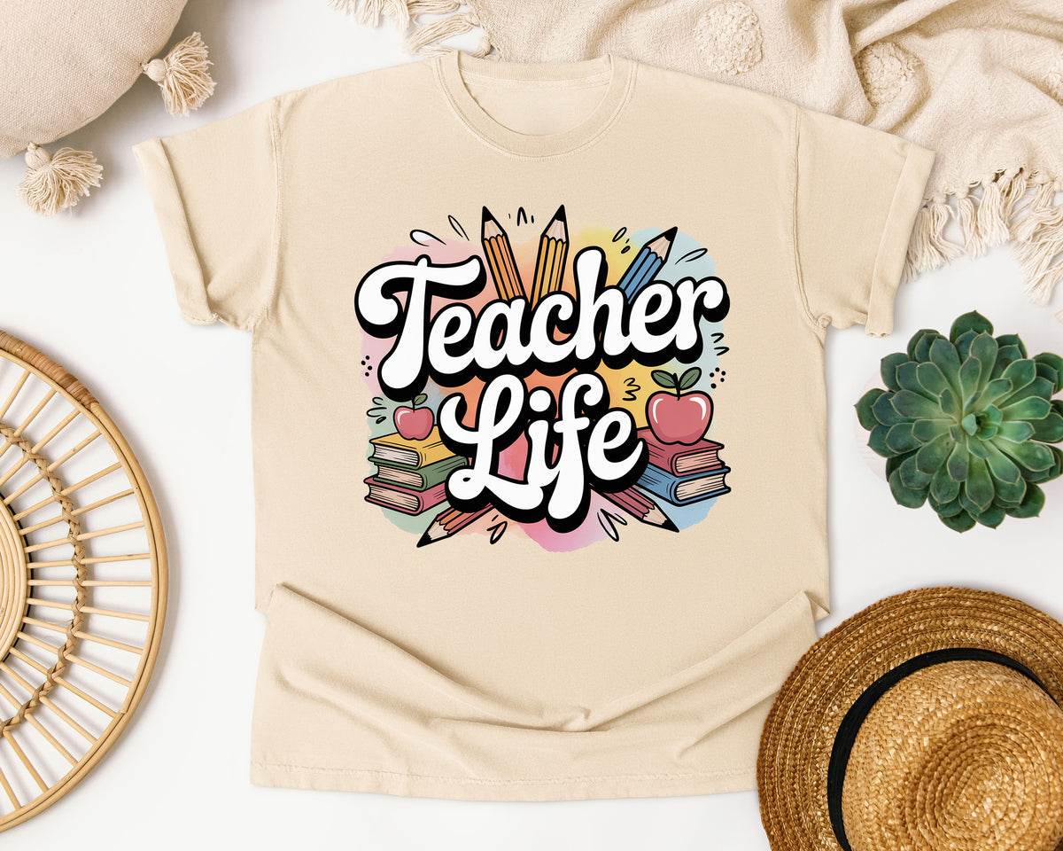 Teacher Life Pencils graphic tee in Ivory