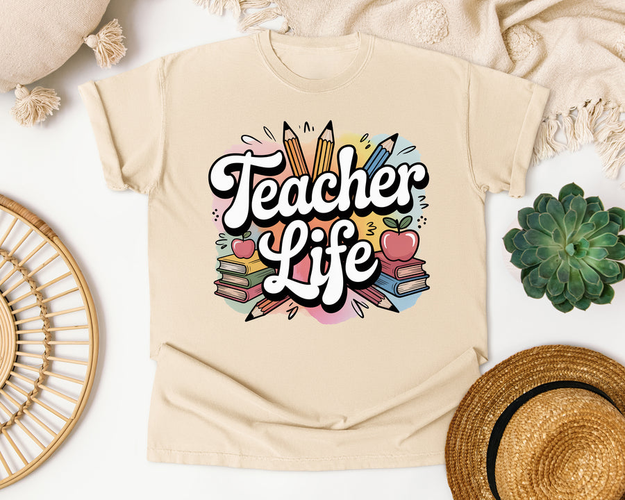 Teacher Life Pencils graphic tee in Ivory