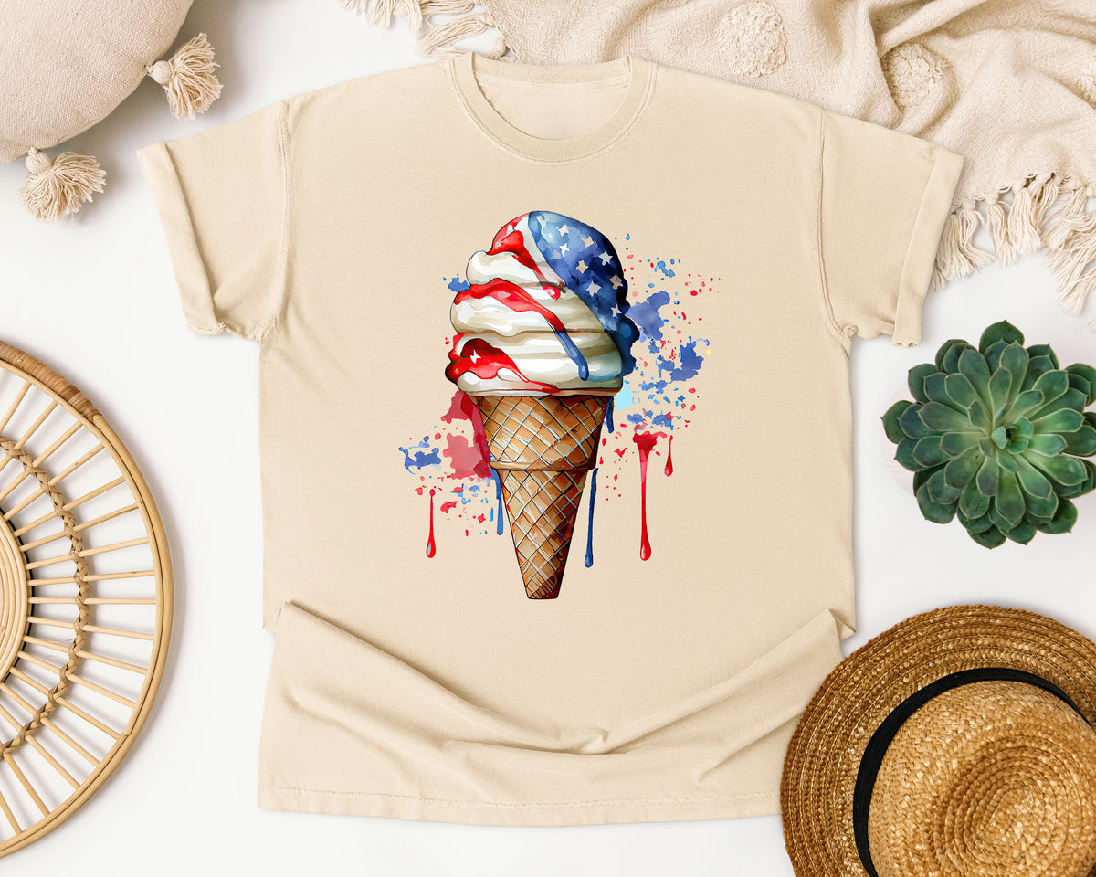 Patriotic Ice Cream Cone Grey graphic tee in Ivory
