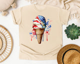 Patriotic Ice Cream Cone Grey graphic tee in Ivory