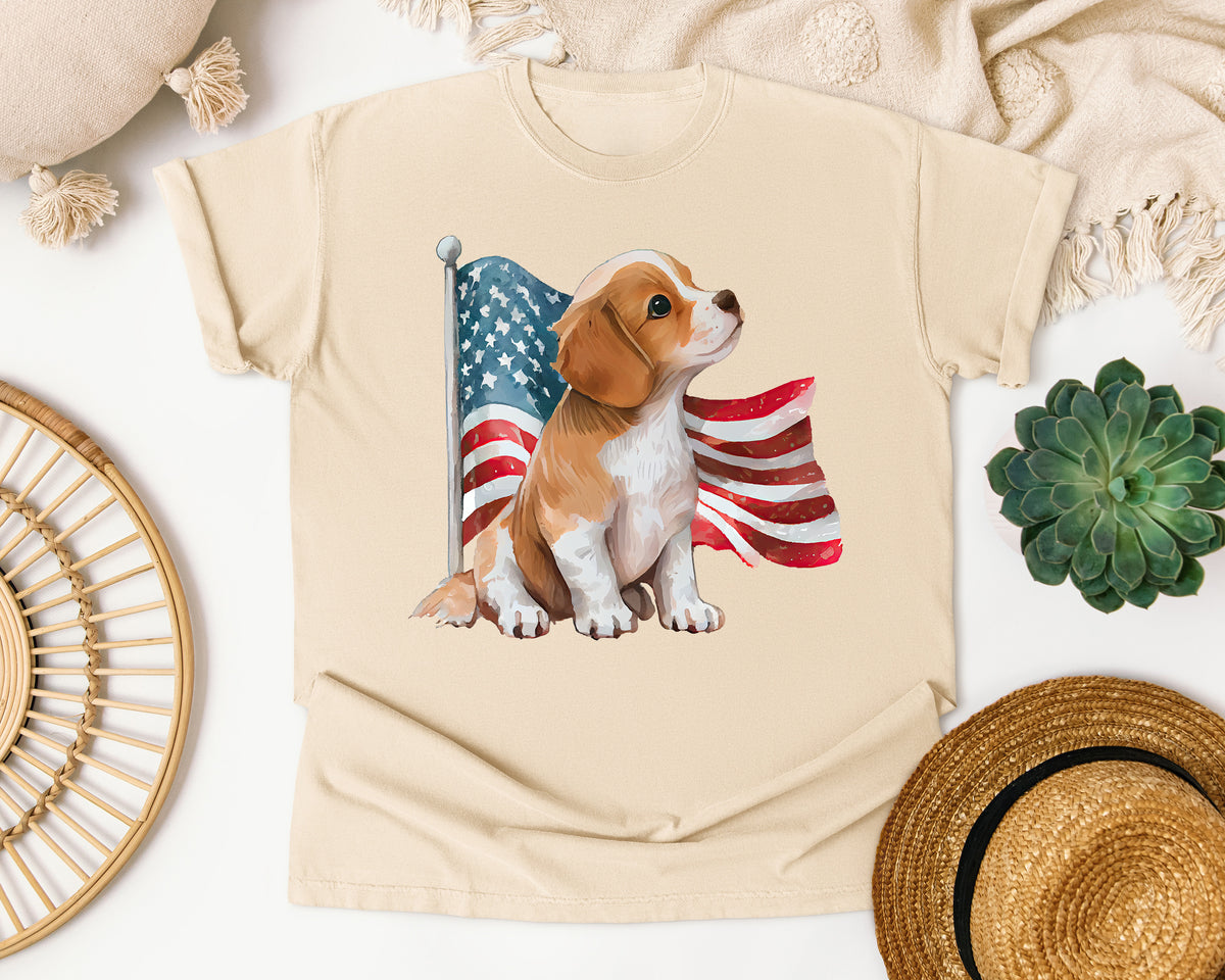 Puppy With American Flag graphic tee in Ivory