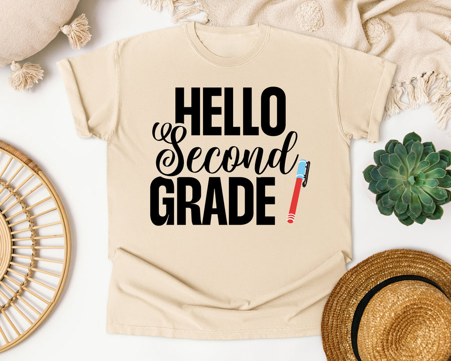 Hello Second Grade Pen graphic tee in Ivory
