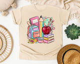 School Supplies Backpack Apple graphic tee in Ivory