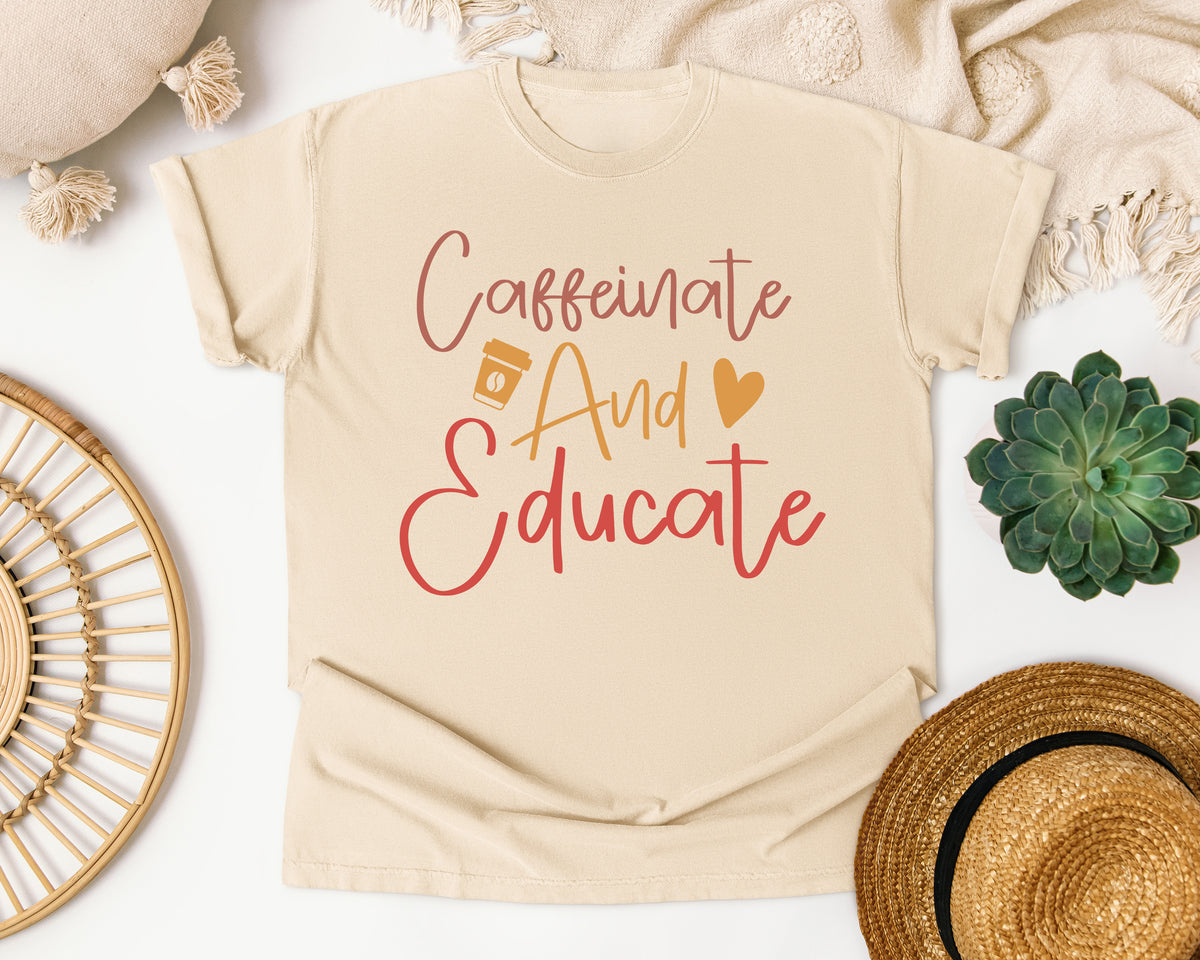 Caffeinate And Educate graphic tee in Ivory