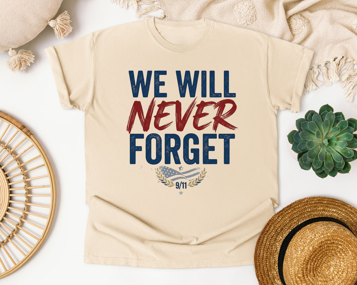 We Will Never Forget Navy graphic tee in Ivory
