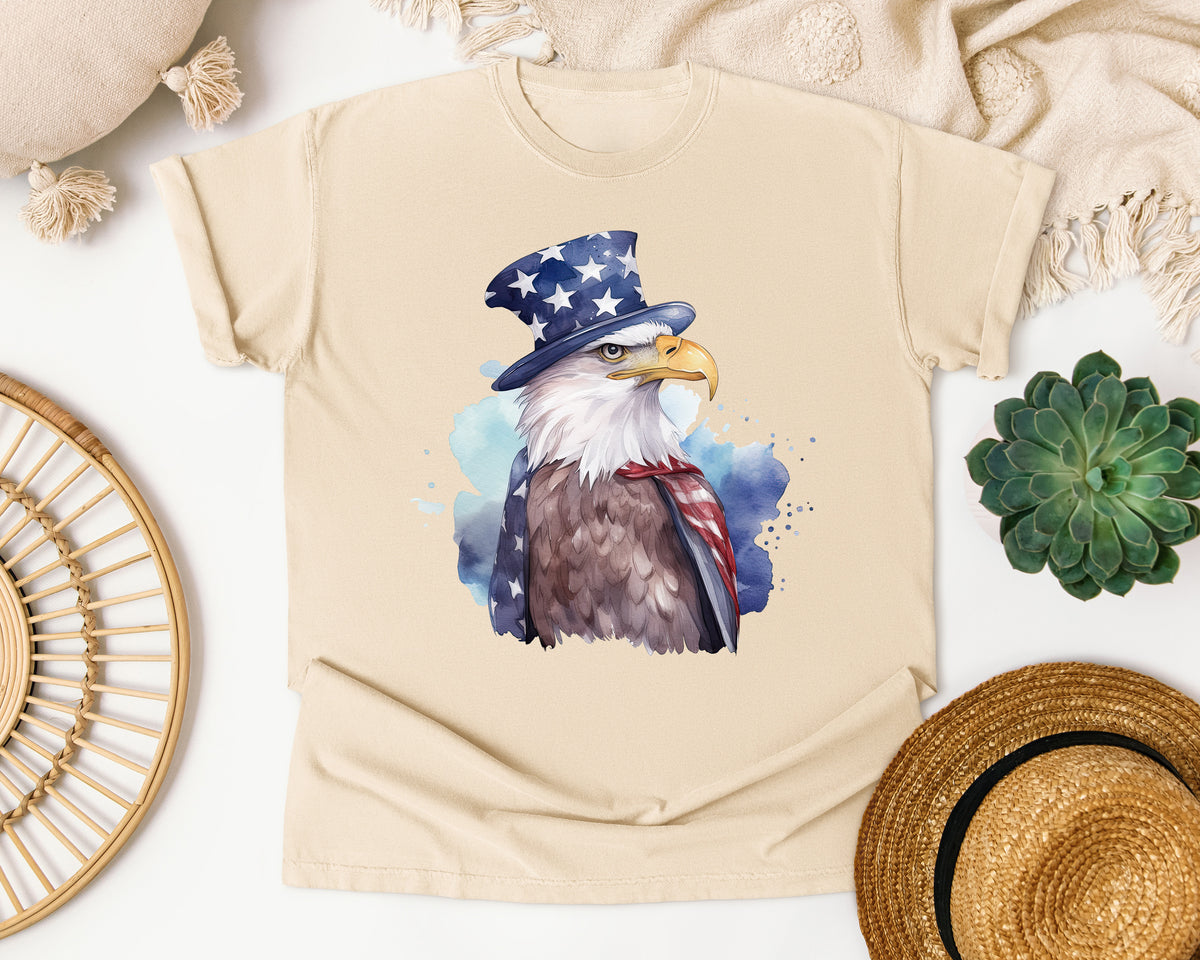 Eagle In Flag Hat Grey graphic tee in Ivory