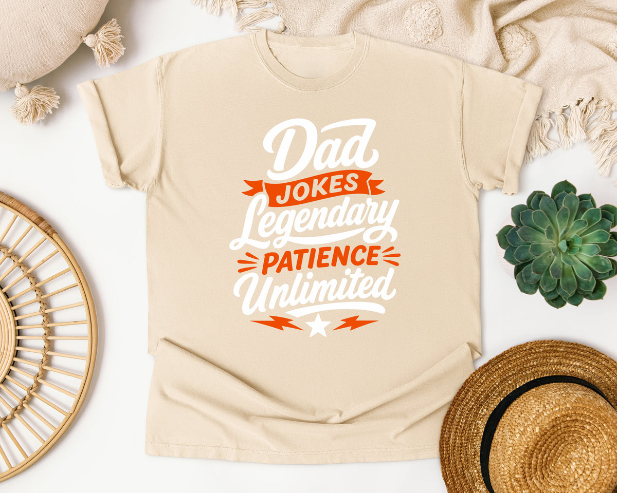 Dad Jokes Legendary Patience Unlimited White graphic tee in Ivory