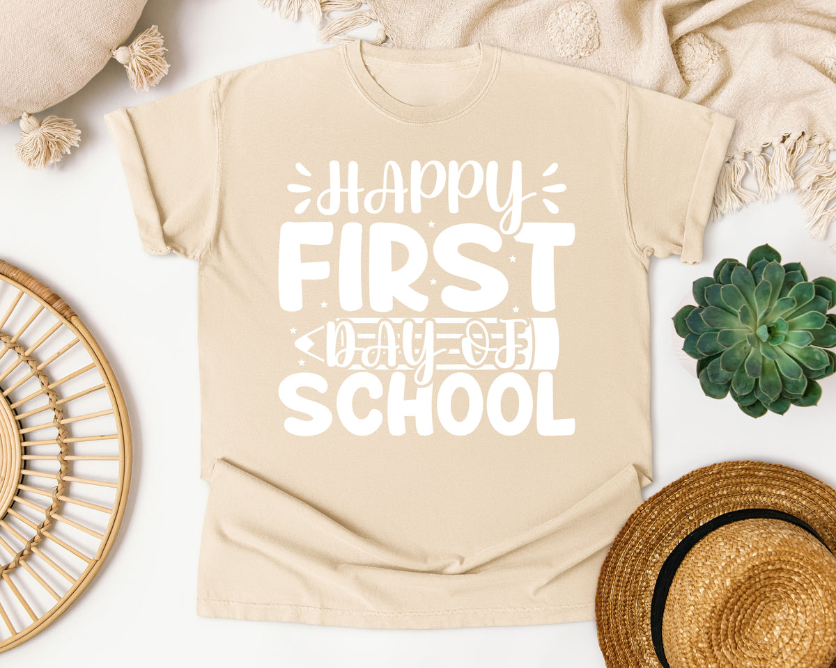 Happy First Day Of School White 2 graphic tee in Ivory