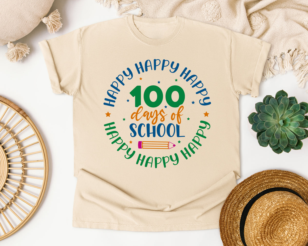 Happy Happy Happy 100 Days Of School Grey 2 graphic tee in Ivory