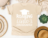 Roaring Into Kindergarten White 2 graphic tee in Ivory