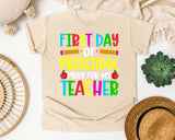 First Day Of Preschool Pray For My Teacher Bright Graphic Tee graphic tee in Ivory