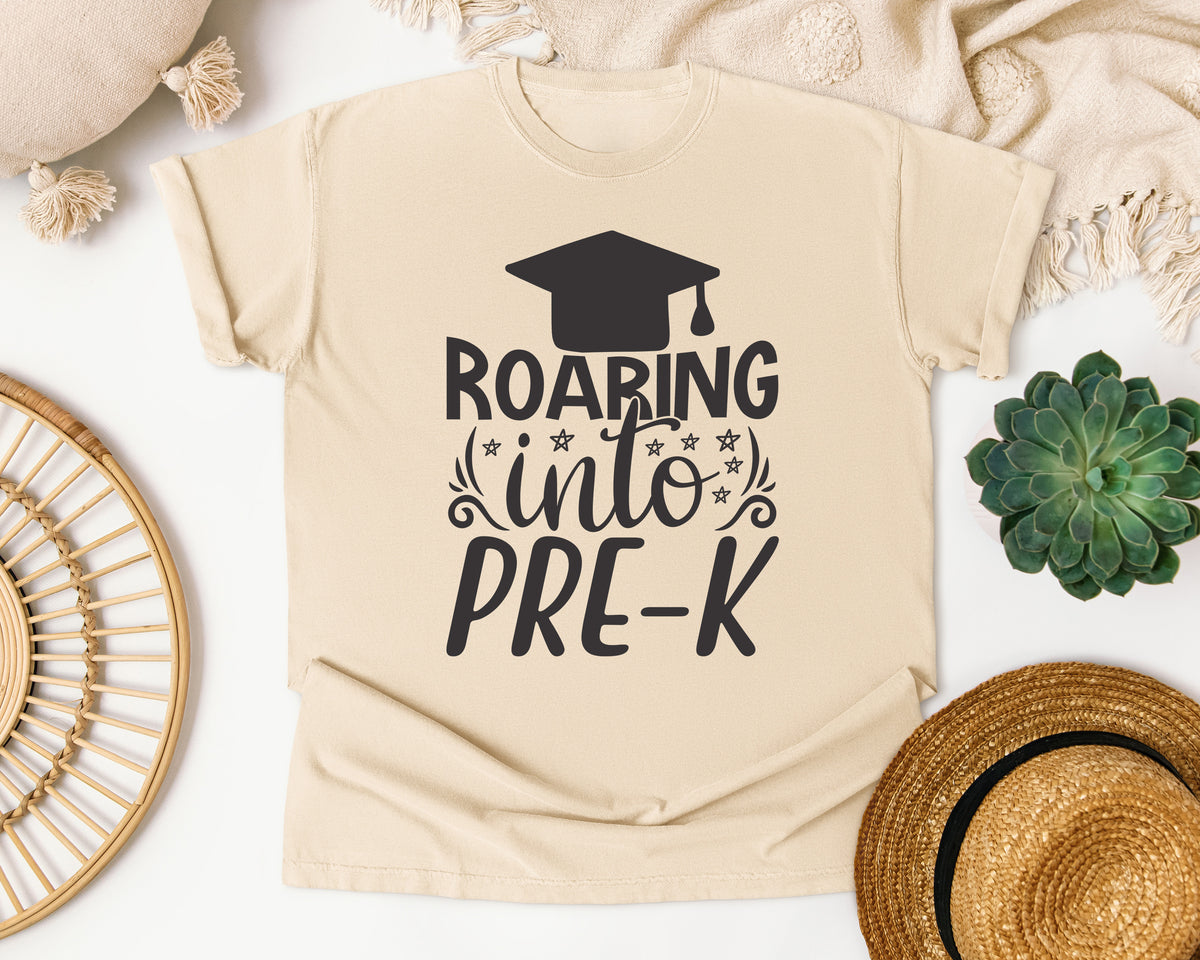 Roaring Into Pre-K Grey graphic tee in Ivory