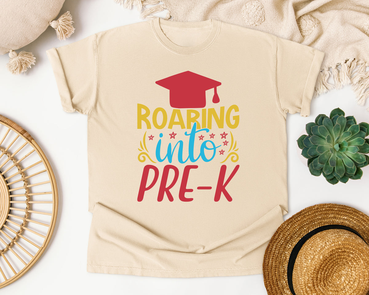 Roaring Into Pre-K Red graphic tee in Ivory
