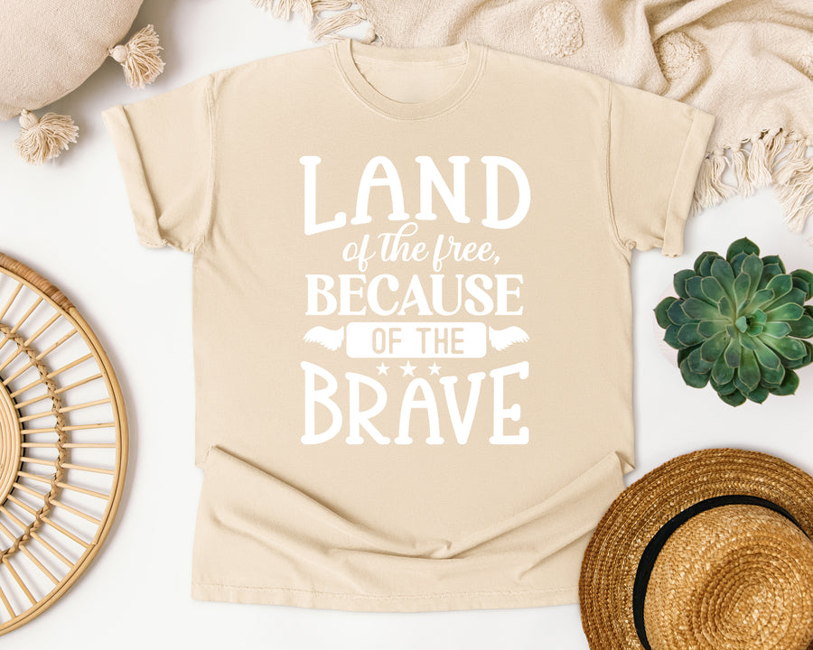Land Of The Free Because Of The Brave White 2 graphic tee in Ivory