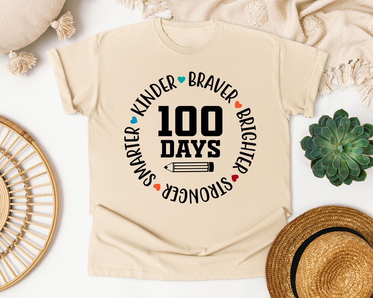 100 Days Smarter Kinder Braver Stronger White graphic tee in Ivory