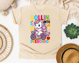Rollin Into Preschool Unicorn Graphic Tee graphic tee in Ivory