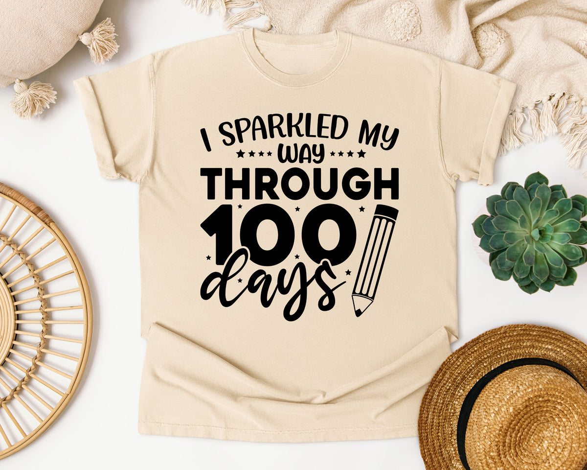 I Sparkled My Way Through 100 Days White graphic tee in Ivory