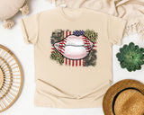 Baseball Lips Camo American Flag graphic tee in Ivory