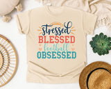 Stressed Blessed Football Obsessed graphic tee in Ivory