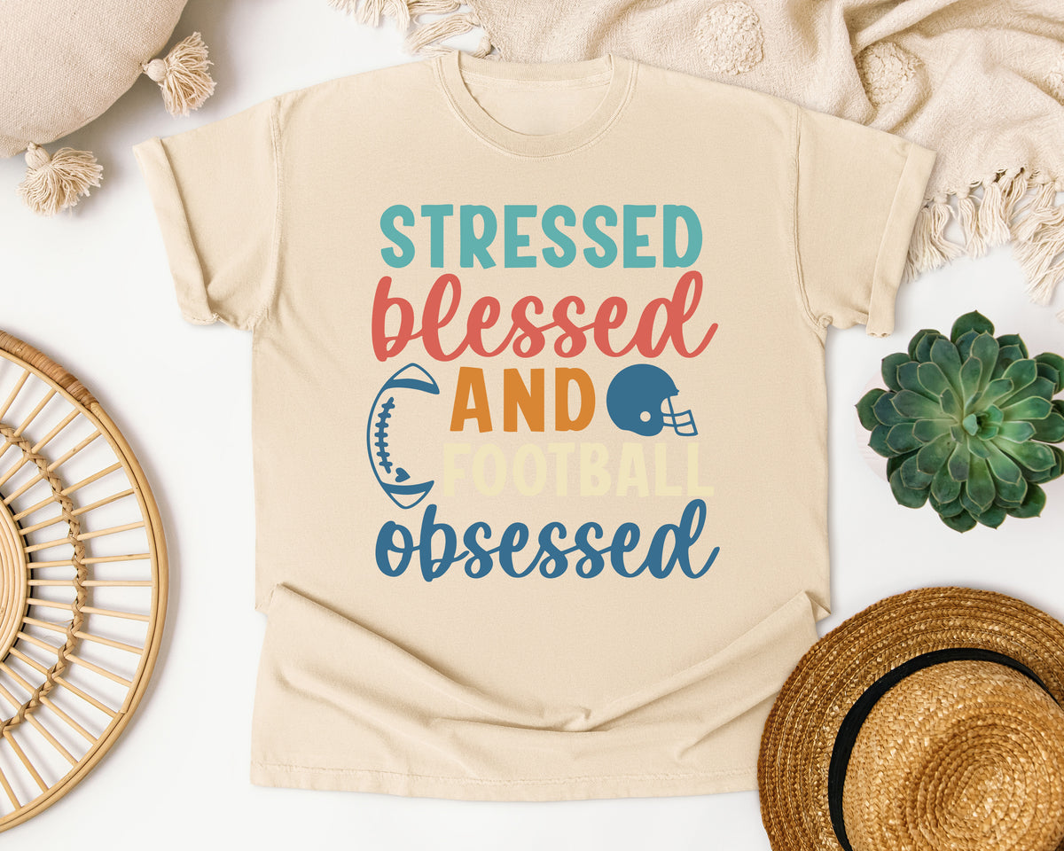 Stressed Blessed And Football Obsessed graphic tee in Ivory