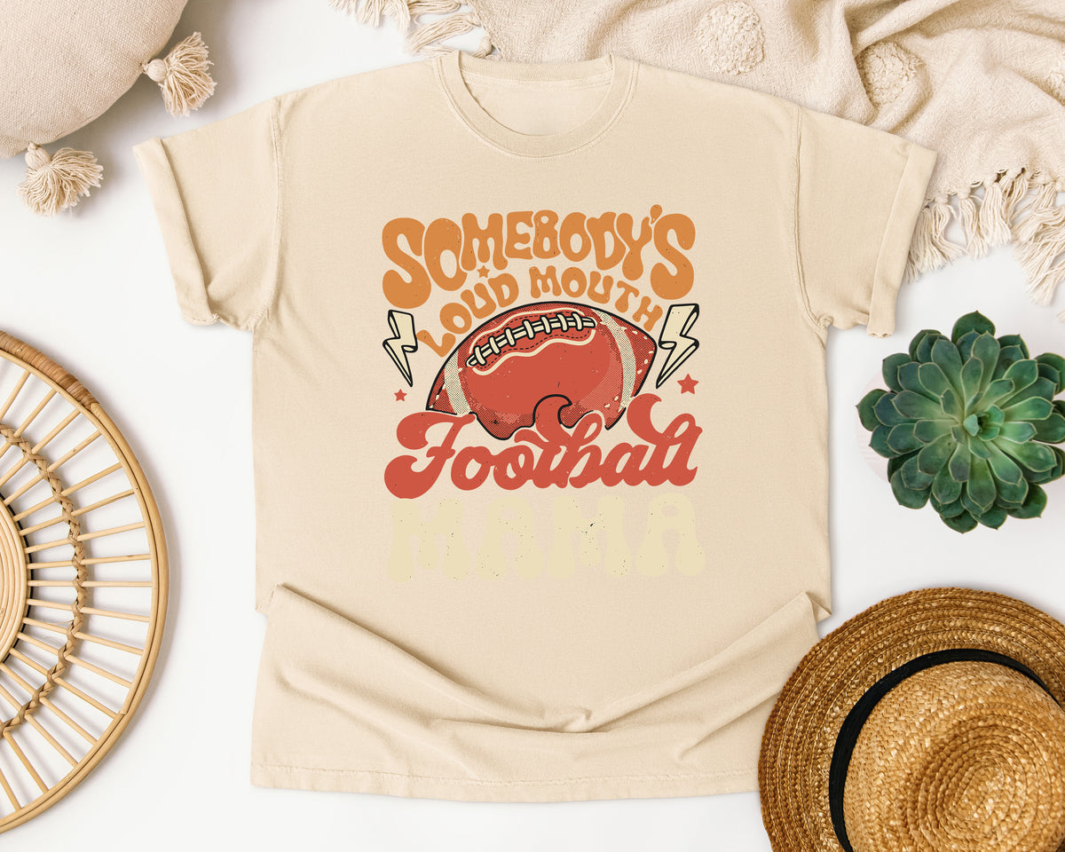 Somebodys Loud Mouth Football Mama graphic tee in Ivory