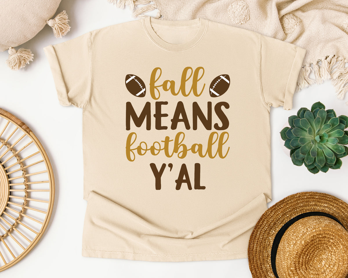 Fall Means Football Yall Brown graphic tee in Ivory