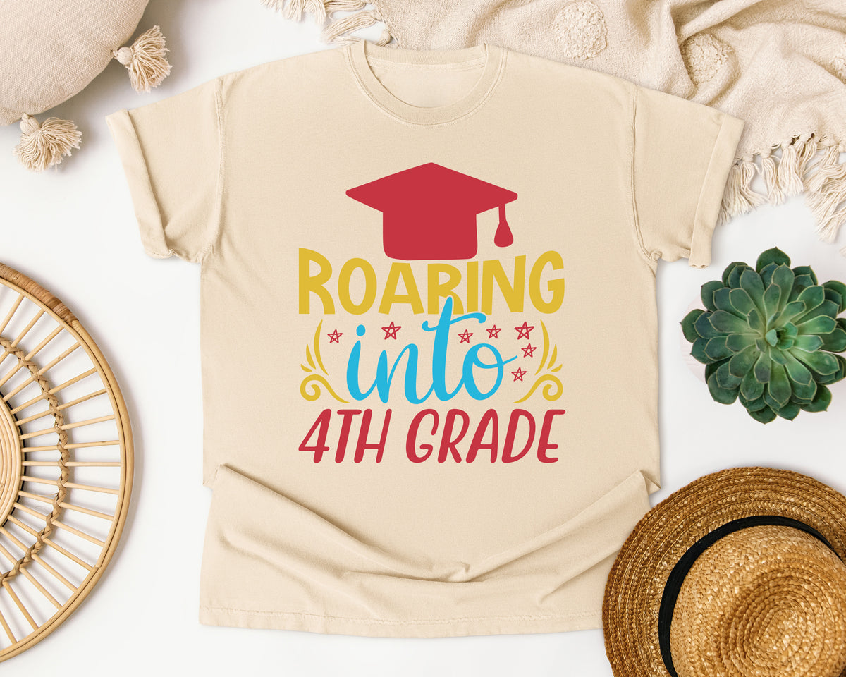 Roaring Into 4th Grade White 2 3 graphic tee in Ivory