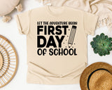 First Day Of School Let The Adventure Begin White 2 graphic tee in Ivory