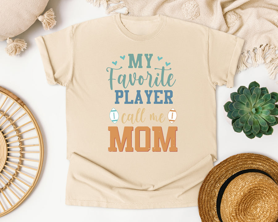 My Favorite Player Calls Me Mom Blue graphic tee in Ivory