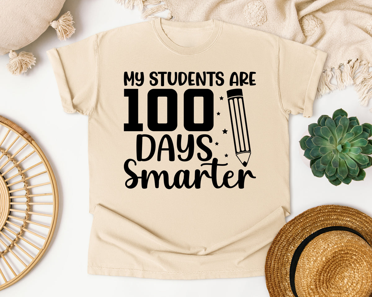 My Students Are 100 Days Smarter White graphic tee in Ivory