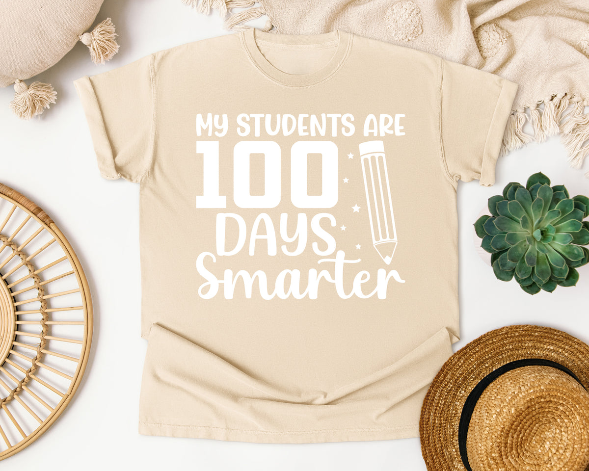 My Students Are 100 Days Smarter White 2 graphic tee in Ivory